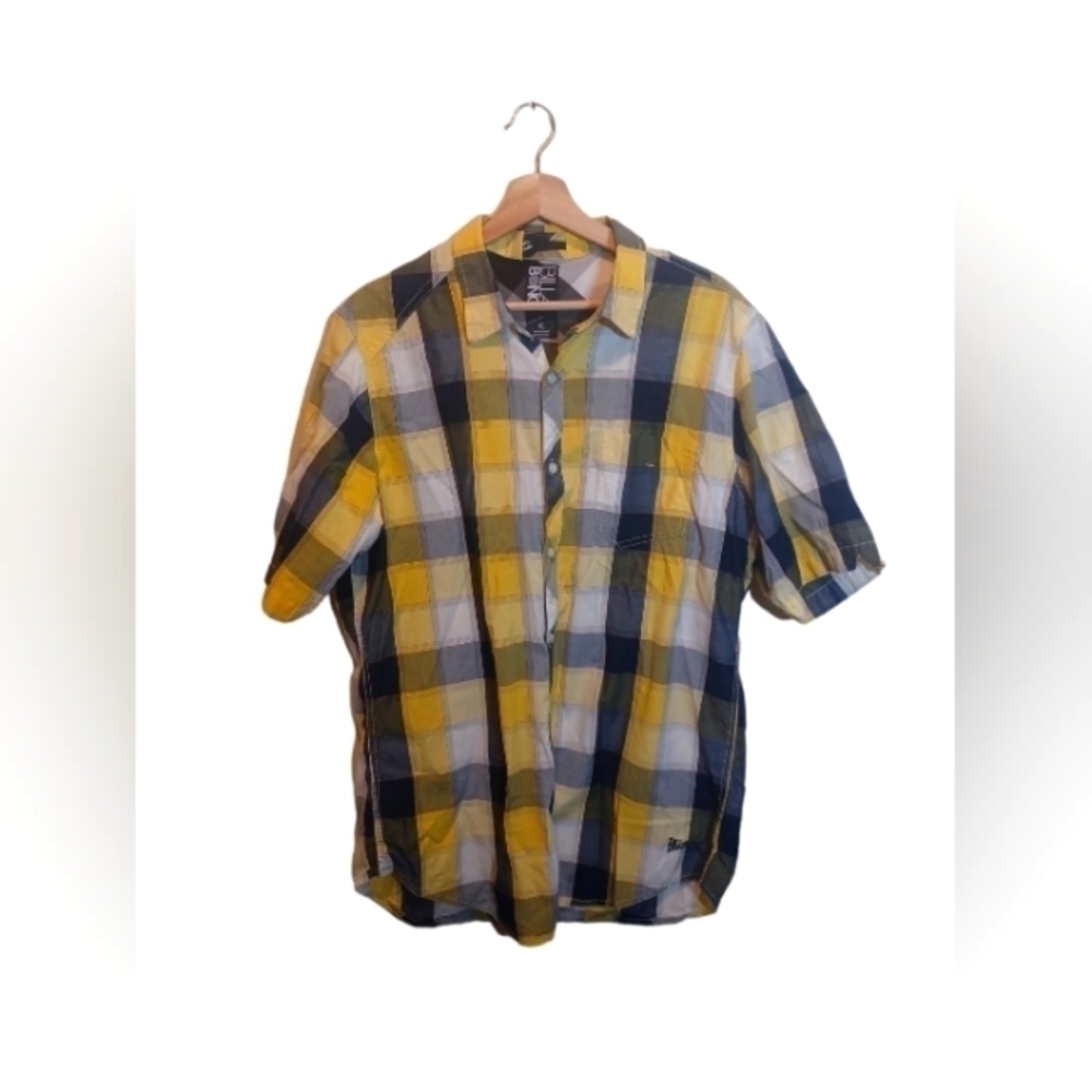 Billabong yellow plaid button down shirt